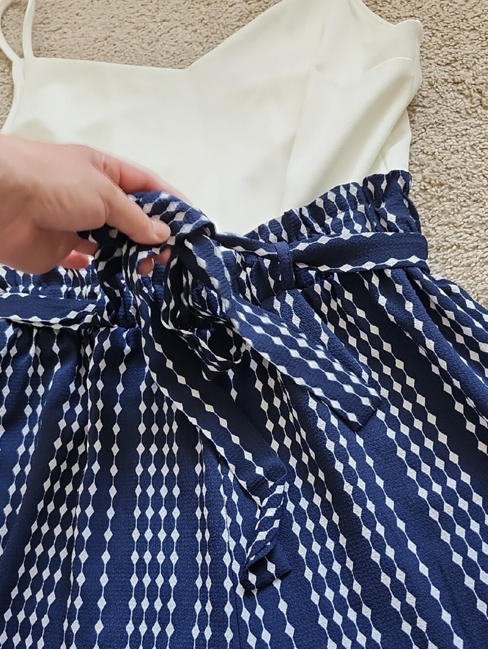 J for Justify Navy and White Striped Jumpsuit with Tie Waist - Picture 5 of 8